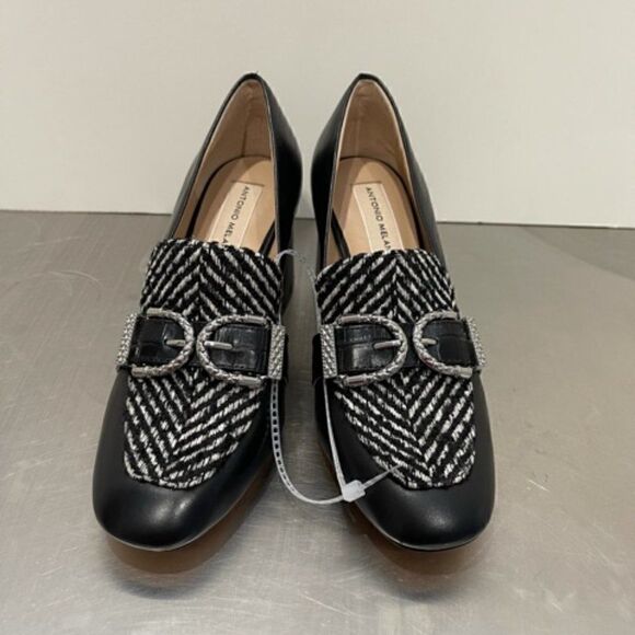 Antonio Melani Azlie Leather Moccasin Pumps Black New 6 M - Picture 1 of 7